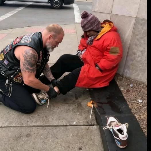 This Biker Kept Buying Shoes For Homeless Woman Until She Finally Told Him Why!